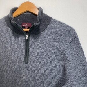 BRUNOMAGLI Mens 1/4 Zip Pullover Sweater XXL Gray  Merino Wool Suede Trim